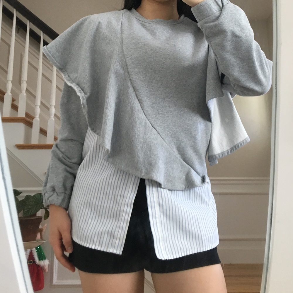Gray Sweater with Stripe Bottom